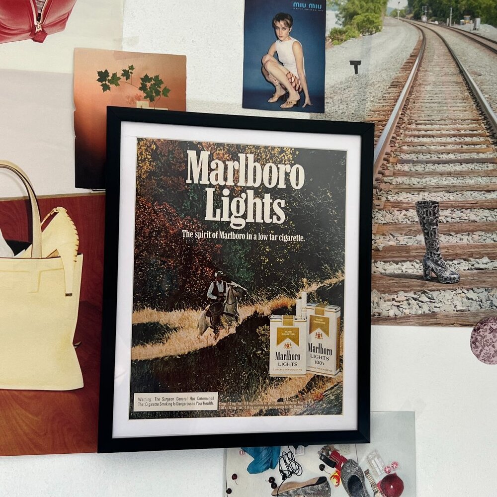 Vintage Marlboro Lights Advertisement Framed Art Ad Tobacco Memorabilia